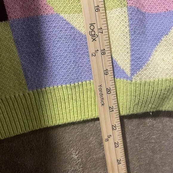 Top Shop Sweater Sz XS/S Abstract Colorblock  Knit Crop Striped Checker Hearts - Picture 7 of 9